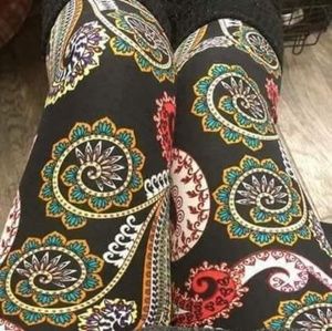 One Size Adult Multi Teal & Pink Paisley Leggings